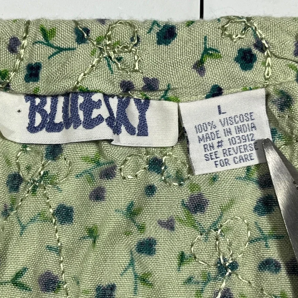 Vintage BlueSky Boho Fairy Grunge Floral Embroidered Midi Skirt Green Cargo Lg